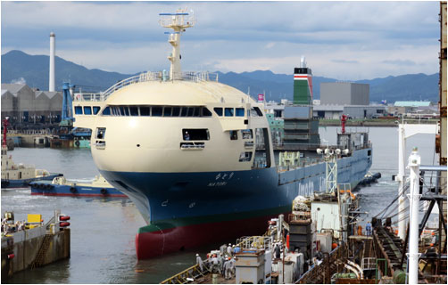 Container Ship Natori, on the day of Launching - Kyokuyo Shipyard